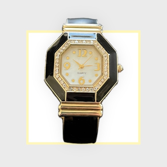 Chico's Black and Gold Octagon Shaped Face Watch Cuff Bracelet - Picture 1 of 7